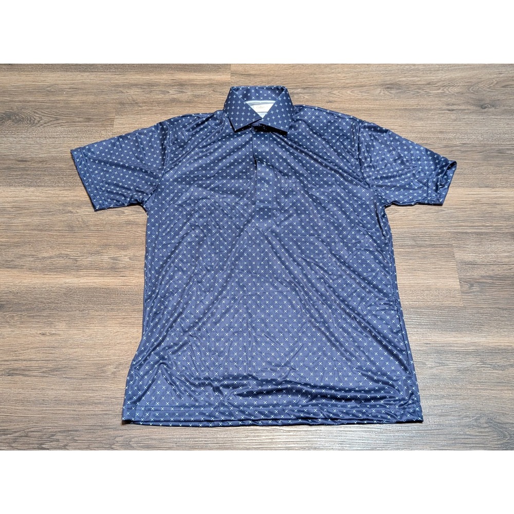 Collars & Co. Mens Polo Shirt Navy White Geometric Print Short Sleeve Size Small